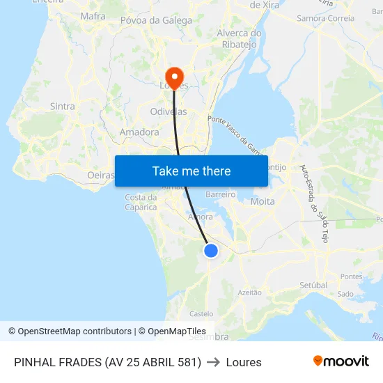 PINHAL FRADES (AV 25 ABRIL 581) to Loures map