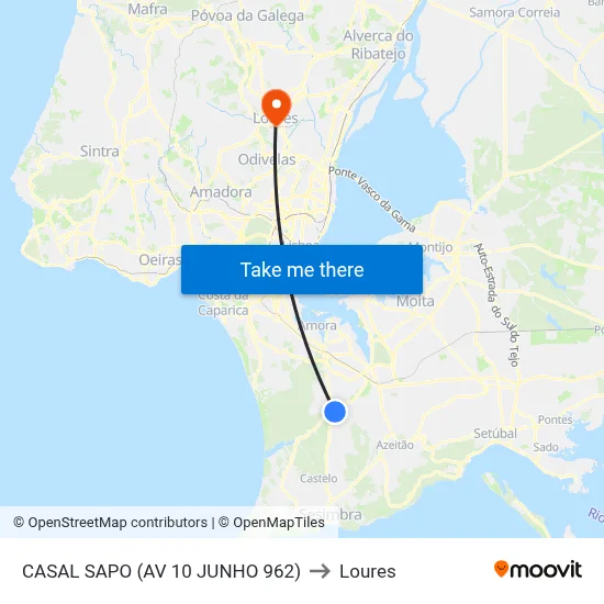 CASAL SAPO (AV 10 JUNHO 962) to Loures map