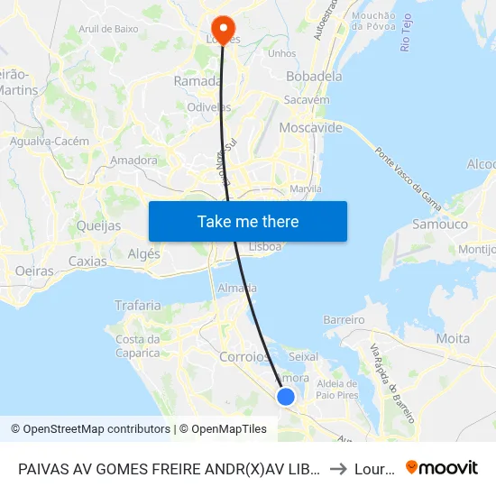 PAIVAS AV GOMES FREIRE ANDR(X)AV LIBERD to Loures map