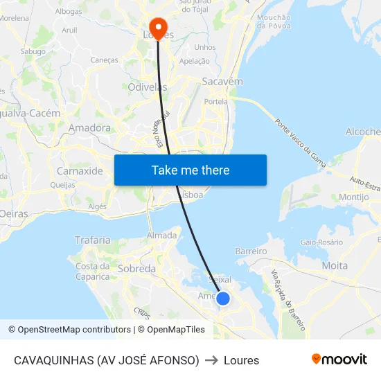 CAVAQUINHAS (AV JOSÉ AFONSO) to Loures map