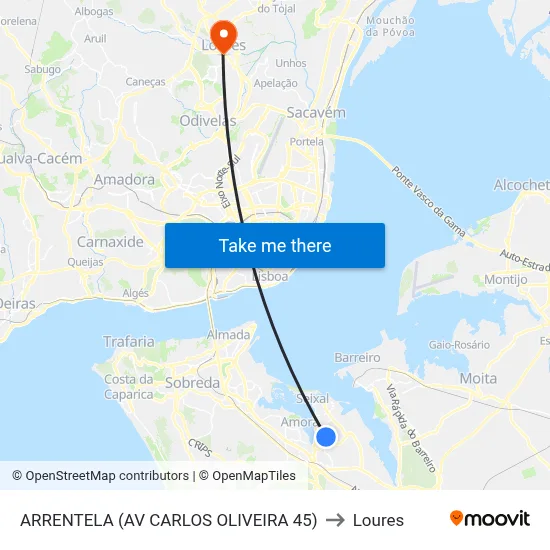 ARRENTELA (AV CARLOS OLIVEIRA 45) to Loures map