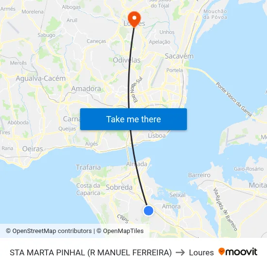 STA MARTA PINHAL (R MANUEL FERREIRA) to Loures map
