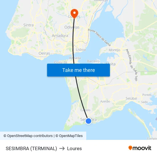 Sesimbra (Terminal) to Loures map