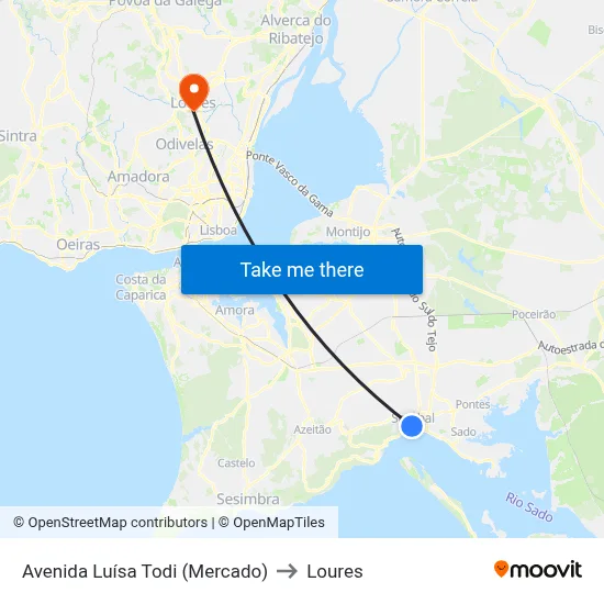 Avenida Luísa Todi (Mercado) to Loures map