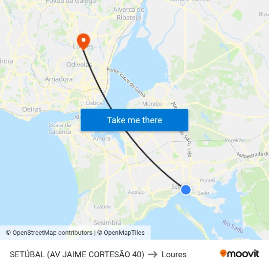 SETÚBAL (AV JAIME CORTESÃO 40) to Loures map