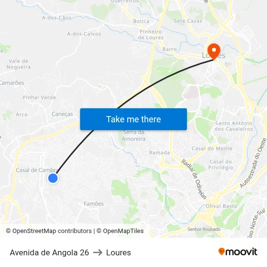 Avenida de Angola 26 to Loures map