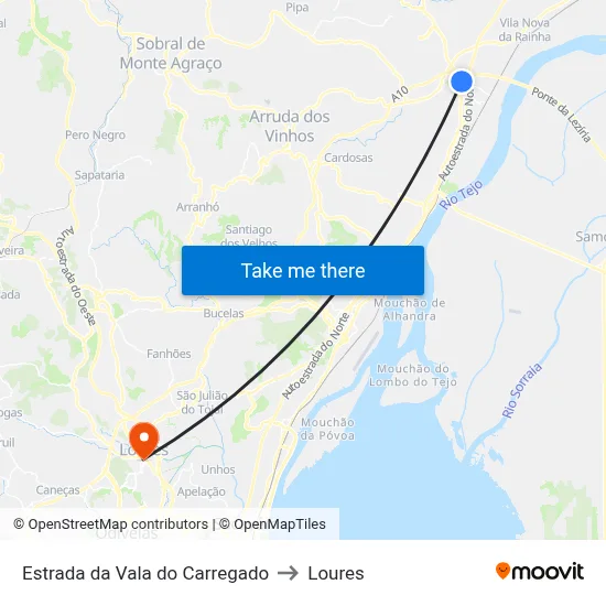 Estrada da Vala do Carregado to Loures map