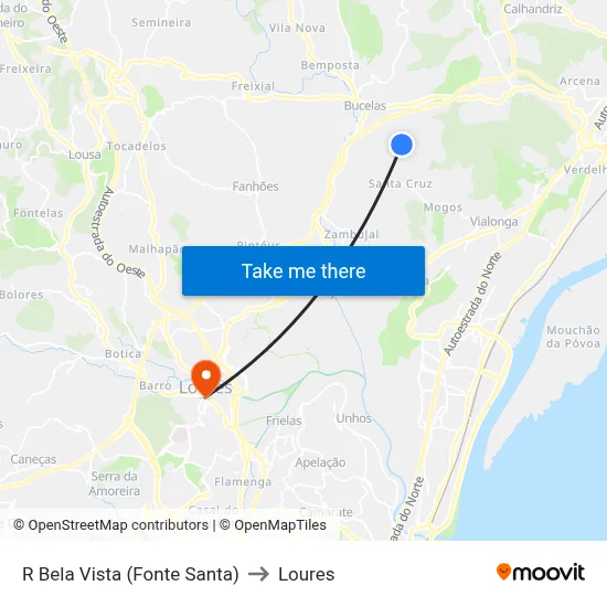 R Bela Vista (Fonte Santa) to Loures map