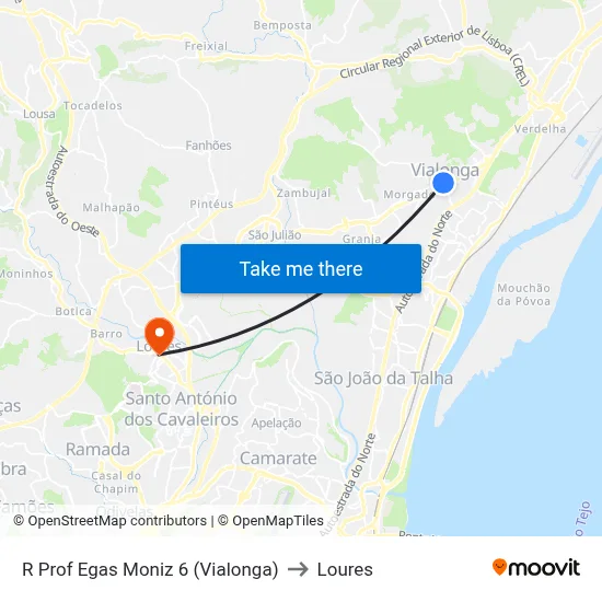 R Prof Egas Moniz 6 (Vialonga) to Loures map