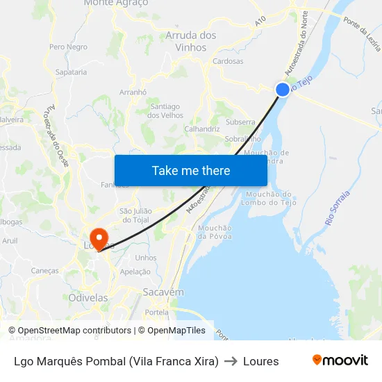 Lgo Marquês Pombal (Vila Franca Xira) to Loures map