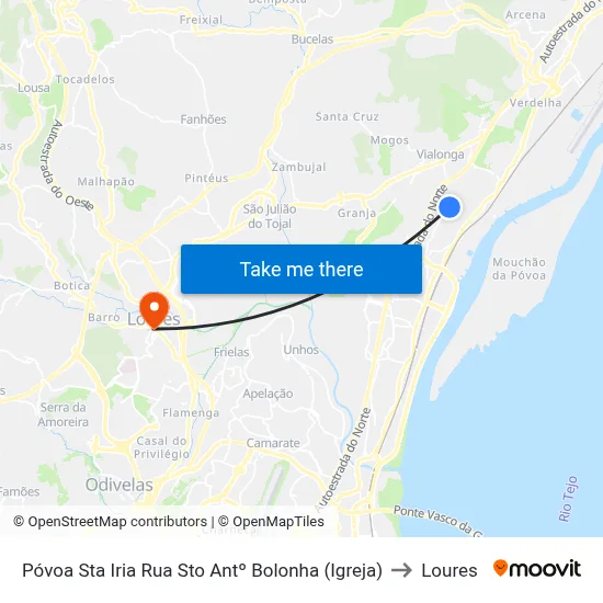 Póvoa Sta Iria Rua Sto Antº Bolonha (Igreja) to Loures map