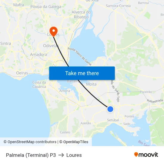 Palmela (Terminal) P3 to Loures map