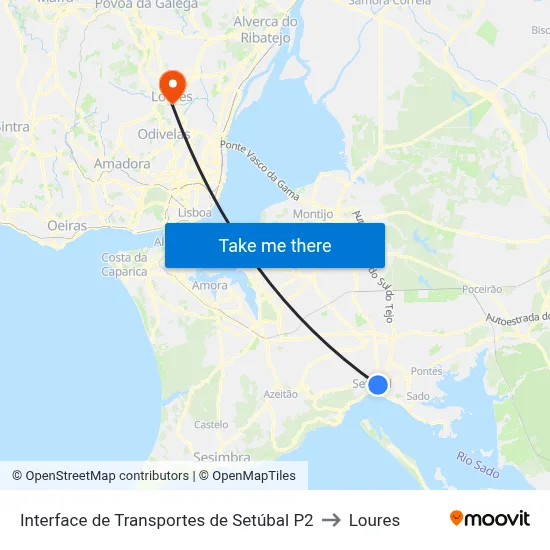 Interface de Transportes de Setúbal P2 to Loures map