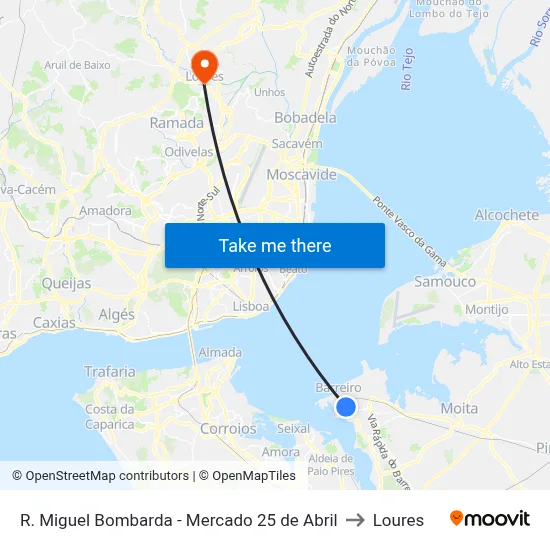 R. Miguel Bombarda - Mercado 25 de Abril to Loures map