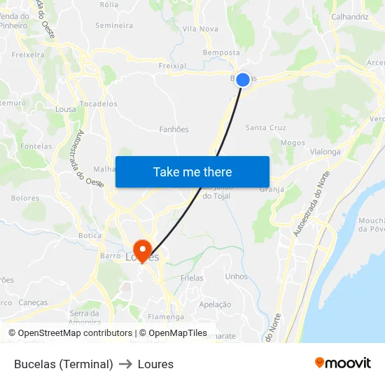 Bucelas (Terminal) to Loures map