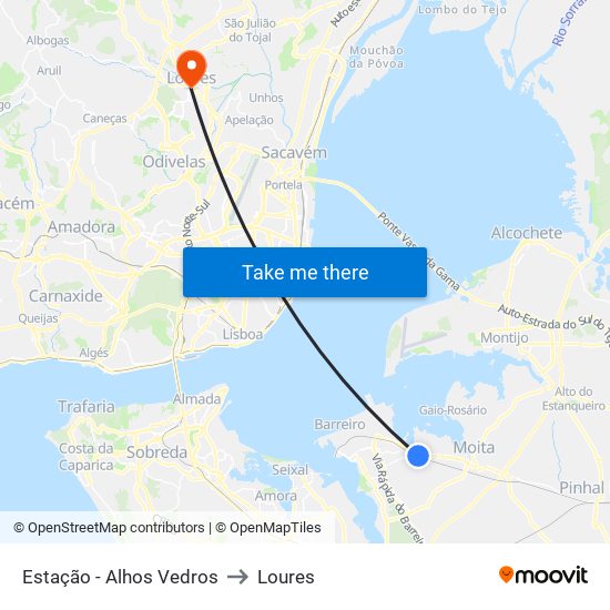 Estação - Alhos Vedros to Loures map