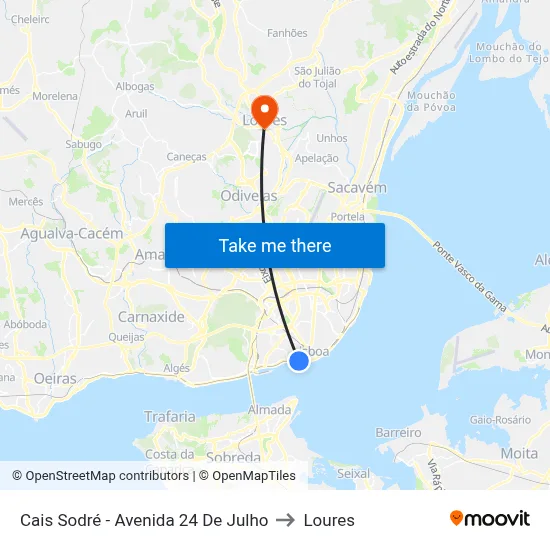 Cais Sodré - Avenida 24 De Julho to Loures map