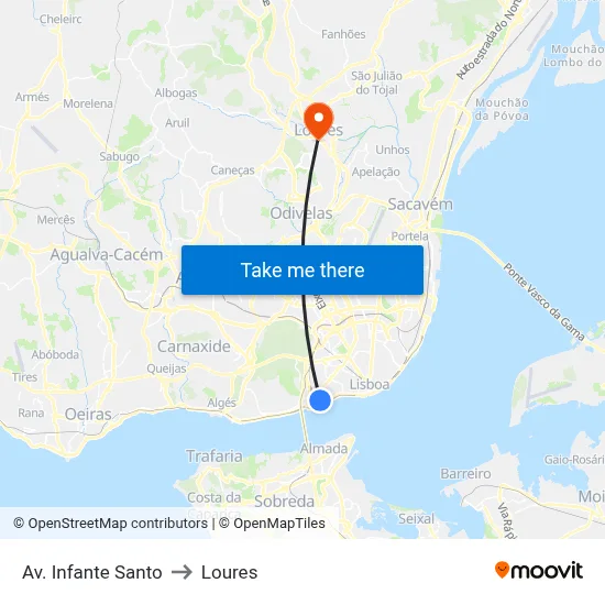 Av. Infante Santo to Loures map