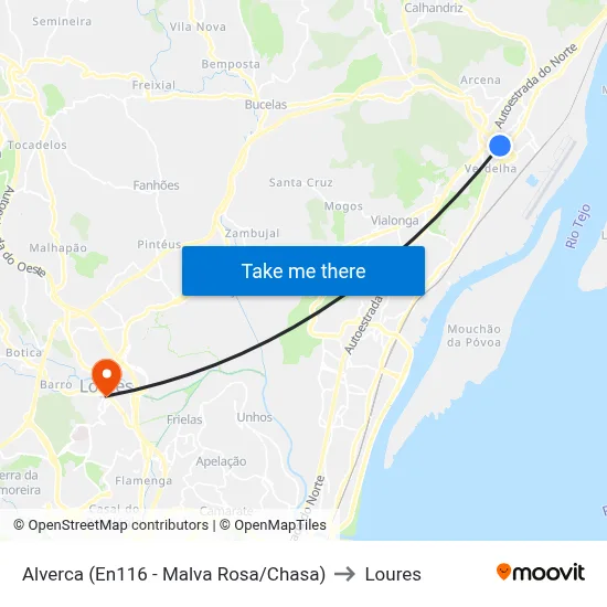 Alverca (En116 - Malva Rosa/Chasa) to Loures map