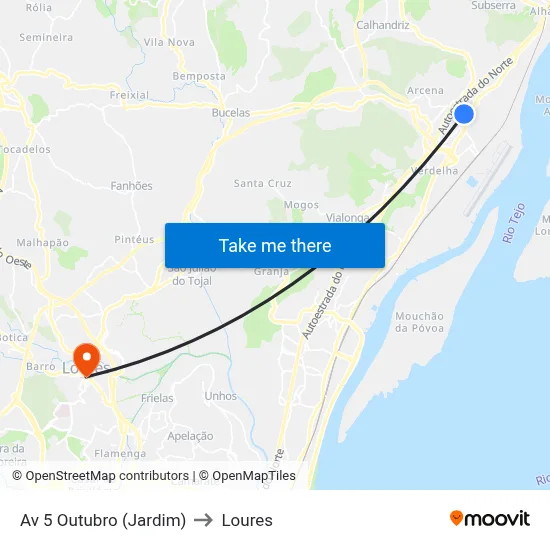 Av 5 Outubro (Jardim) to Loures map