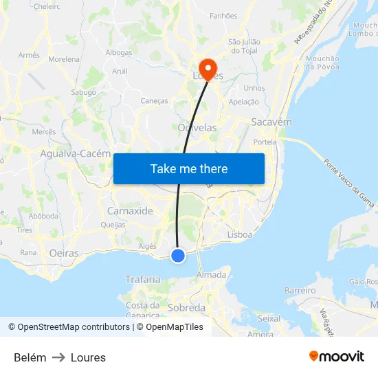 Belém to Loures map