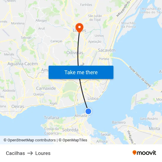 Cacilhas to Loures map