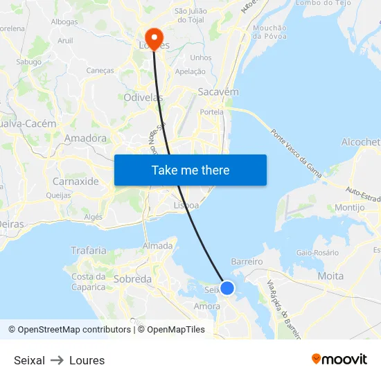 Seixal to Loures map