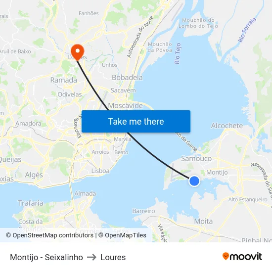 Montijo - Seixalinho to Loures map