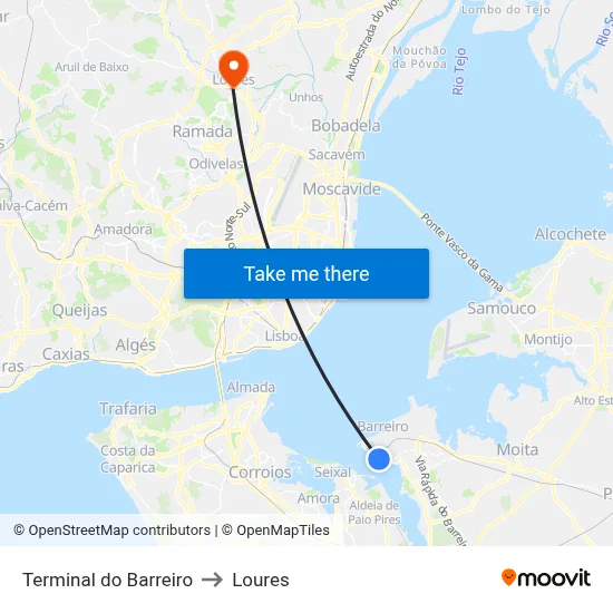 Terminal do Barreiro to Loures map