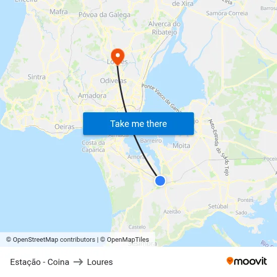 Estação - Coina to Loures map