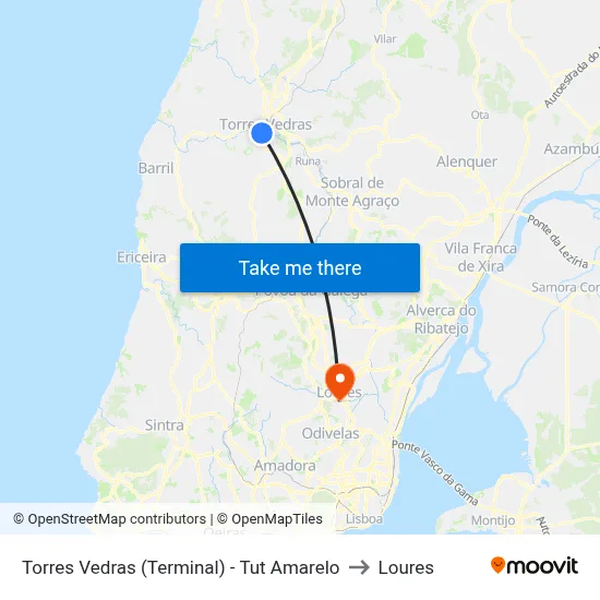Torres Vedras (Terminal) - Tut Amarelo to Loures map