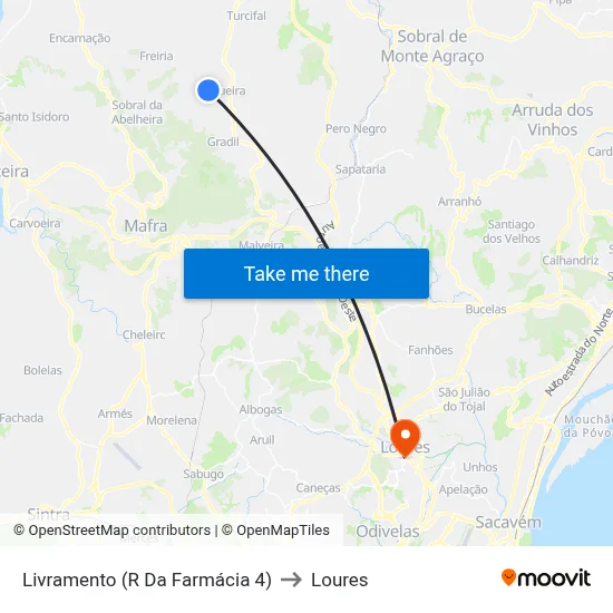 Livramento (R Da Farmácia 4) to Loures map