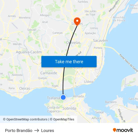 Porto Brandão to Loures map
