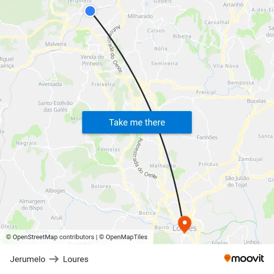 Jerumelo to Loures map