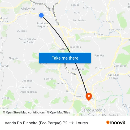 Venda Do Pinheiro (Eco Parque) P2 to Loures map