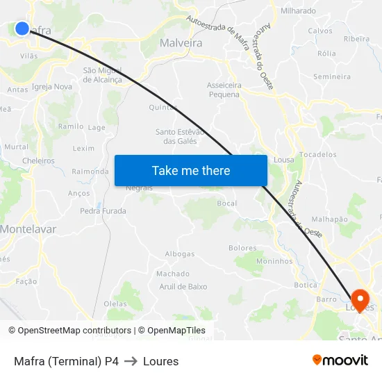 Mafra (Terminal) P4 to Loures map