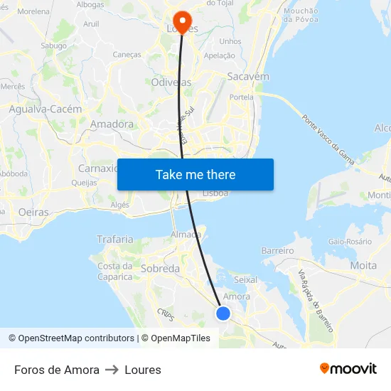 Foros de Amora to Loures map