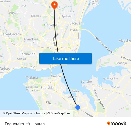 Fogueteiro to Loures map