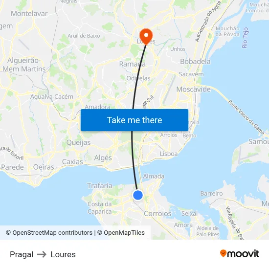 Pragal to Loures map