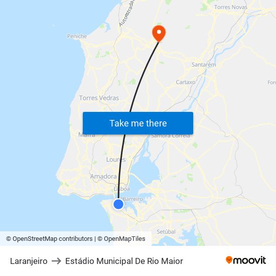 Laranjeiro to Estádio Municipal De Rio Maior map