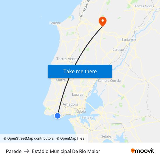 Parede to Estádio Municipal De Rio Maior map