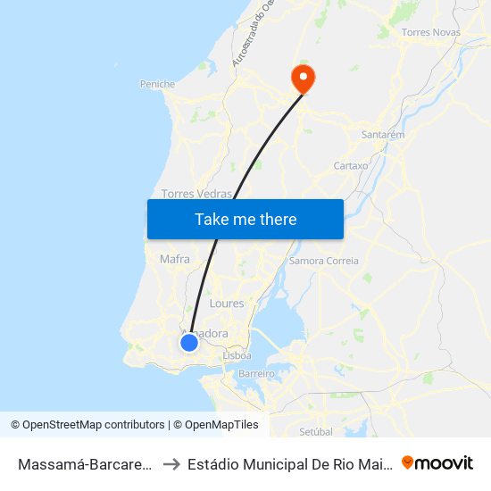 Massamá-Barcarena to Estádio Municipal De Rio Maior map