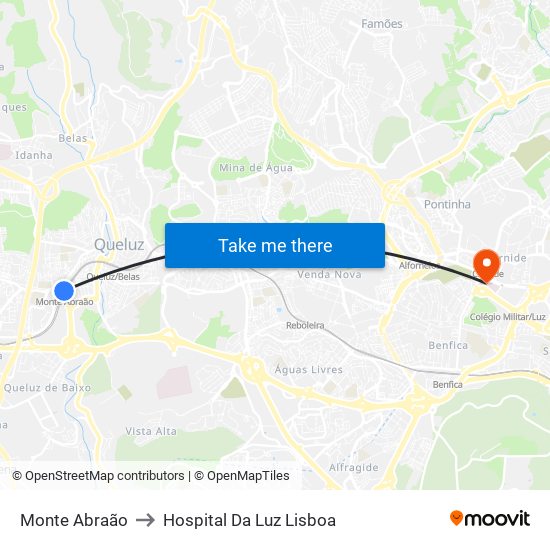 Monte Abraão to Hospital Da Luz Lisboa map