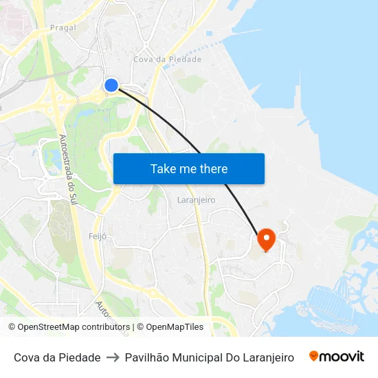 Cova da Piedade to Pavilhão Municipal Do Laranjeiro map