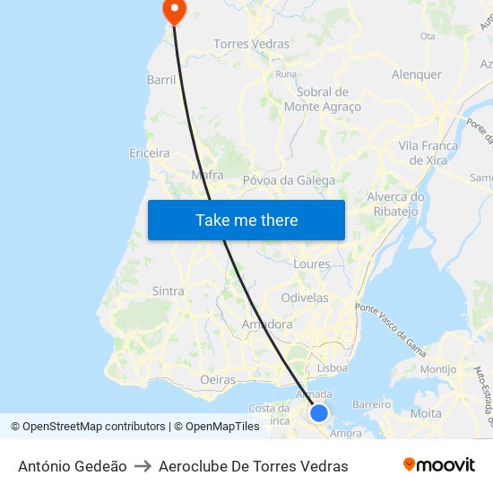 António Gedeão to Aeroclube De Torres Vedras map