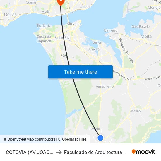 COTOVIA (AV JOAO PAULO II) CENTRO to Faculdade de Arquitectura da Universidade de Lisboa map