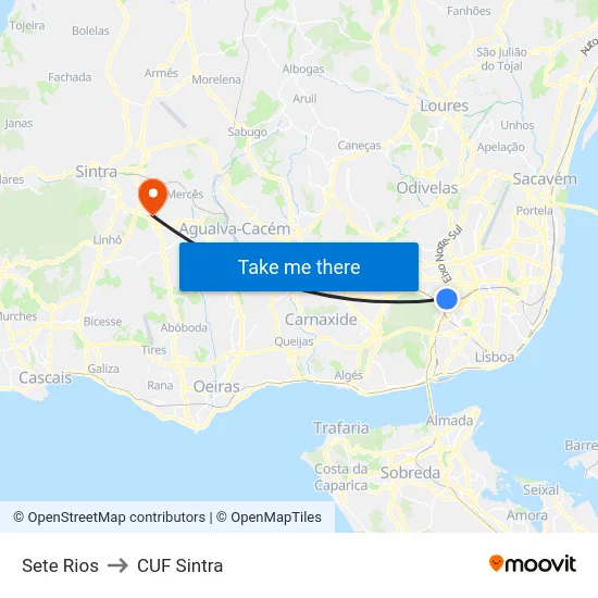 Sete Rios to CUF Sintra map