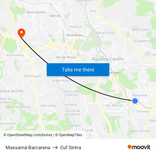 Massamá-Barcarena to Cuf Sintra map