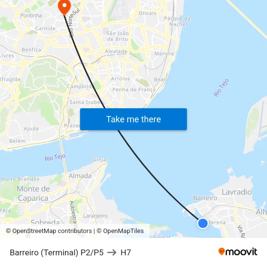 Barreiro (Terminal) P2/P5 to H7 map