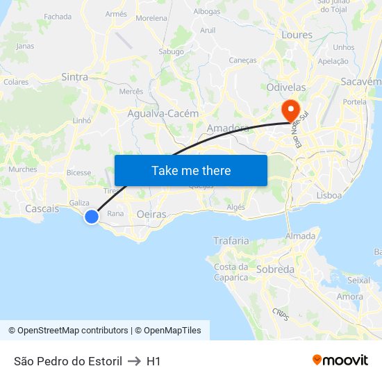 São Pedro do Estoril to H1 map